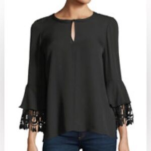 KOBI HALPERIN Eyelet Lace Bell Sleeve Silk Blouse